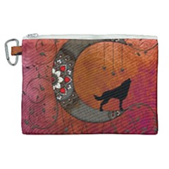 Black Wolf On Decorative Steampunk Moon Canvas Cosmetic Bag (xl) by FantasyWorld7