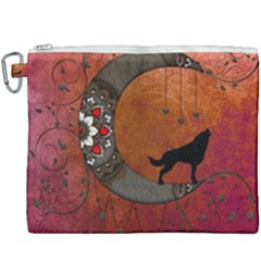 Black Wolf On Decorative Steampunk Moon Canvas Cosmetic Bag (xxxl) by FantasyWorld7