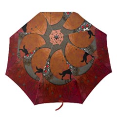 Black Wolf On Decorative Steampunk Moon Folding Umbrellas by FantasyWorld7