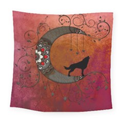 Black Wolf On Decorative Steampunk Moon Square Tapestry (large) by FantasyWorld7