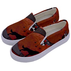 Black Wolf On Decorative Steampunk Moon Kids  Canvas Slip Ons