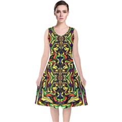 Artwork By Patrick-colorful-19 V-neck Midi Sleeveless Dress 