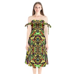 Artwork By Patrick-colorful-19 Shoulder Tie Bardot Midi Dress by ArtworkByPatrick