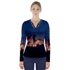 Art Sunset Anime Afternoon V-neck Long Sleeve Top