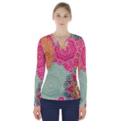 Art Abstract Pattern V-neck Long Sleeve Top by Sapixe