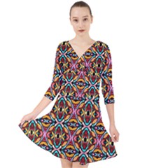 Colorful-20 Quarter Sleeve Front Wrap Dress