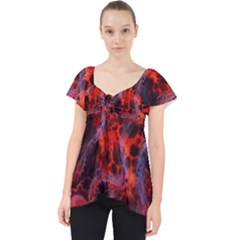 Art Space Abstract Red Line Lace Front Dolly Top by Sapixe