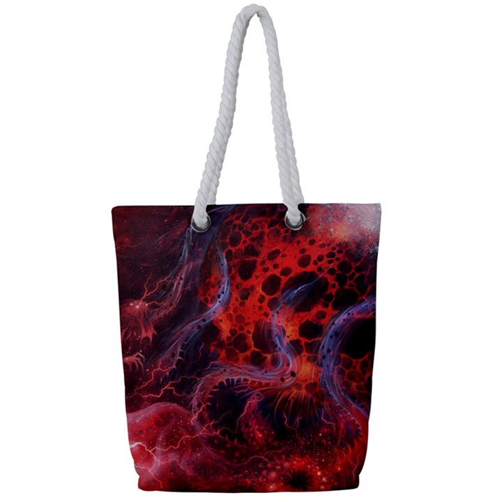 Art Space Abstract Red Line Full Print Rope Handle Tote (Small)