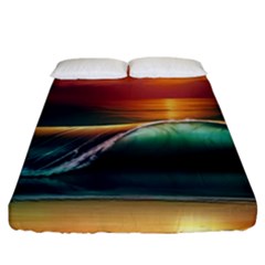 Art Sunset Beach Sea Waves Fitted Sheet (california King Size)