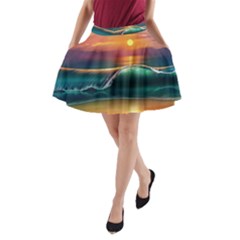 Art Sunset Beach Sea Waves A-line Pocket Skirt by Sapixe