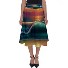 Art Sunset Beach Sea Waves Perfect Length Midi Skirt