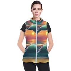 Art Sunset Beach Sea Waves Women s Puffer Vest