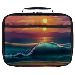 Art Sunset Beach Sea Waves Full Print Lunch Bag by Sapixe