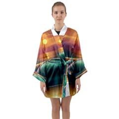 Art Sunset Beach Sea Waves Long Sleeve Kimono Robe