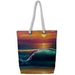 Art Sunset Beach Sea Waves Full Print Rope Handle Tote (small) by Sapixe