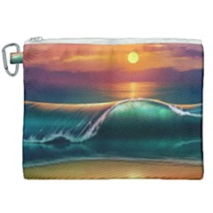 Art Sunset Beach Sea Waves Canvas Cosmetic Bag (xxl) by Sapixe