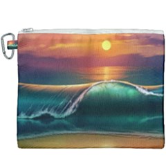 Art Sunset Beach Sea Waves Canvas Cosmetic Bag (xxxl)