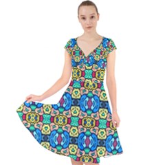 Colorful-22 Cap Sleeve Front Wrap Midi Dress by ArtworkByPatrick