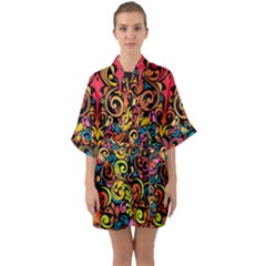 Art Traditional Pattern Quarter Sleeve Kimono Robe