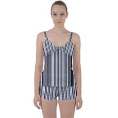 Barcode Pattern Tie Front Two Piece Tankini by Sapixe