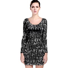 Antique Roman Typographic Pattern Long Sleeve Velvet Bodycon Dress by dflcprints