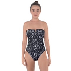 Antique Roman Typographic Pattern Tie Back One Piece Swimsuit by dflcprints