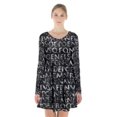 Antique Roman Typographic Pattern Long Sleeve Velvet V-neck Dress by dflcprints