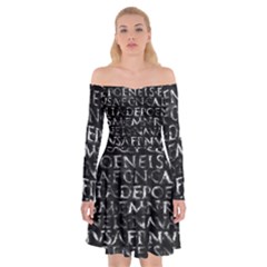 Antique Roman Typographic Pattern Off Shoulder Skater Dress by dflcprints