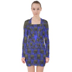 Basket Weave V-neck Bodycon Long Sleeve Dress by Sapixe