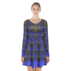 Basket Weave Long Sleeve Velvet V-neck Dress by Sapixe