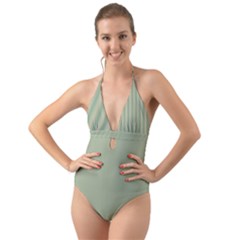 Background Pattern Green Halter Cut-out One Piece Swimsuit by Sapixe