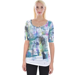 Background Color Circle Pattern Wide Neckline Tee