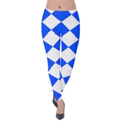 Blue White Diamonds Seamless Velvet Leggings by Sapixe