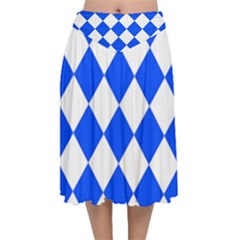 Blue White Diamonds Seamless Velvet Flared Midi Skirt