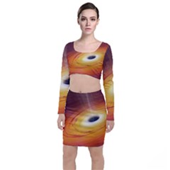 Black Hole Long Sleeve Crop Top & Bodycon Skirt Set by Sapixe