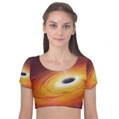 Black Hole Velvet Short Sleeve Crop Top 