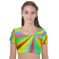 Burst Radial Shine Sunburst Sun Velvet Short Sleeve Crop Top  by Sapixe