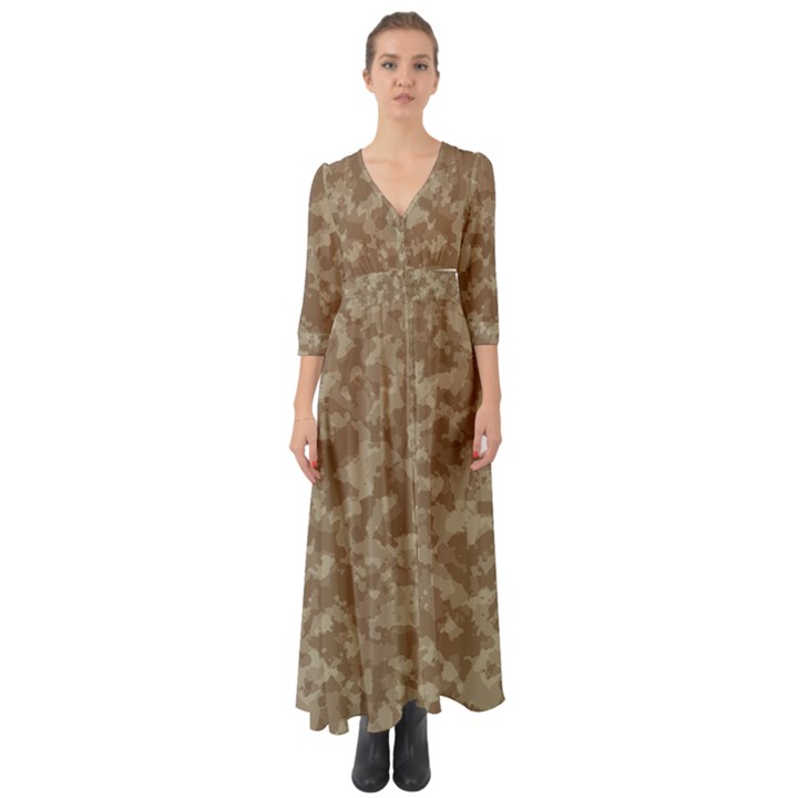 Camouflage Tarn Texture Pattern Button Up Boho Maxi Dress