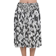 Camouflage Tarn Texture Pattern Velvet Flared Midi Skirt