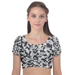 Camouflage Tarn Texture Pattern Velvet Short Sleeve Crop Top  by Sapixe