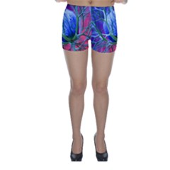 Blue Flowers With Thorns Skinny Shorts by Sapixe