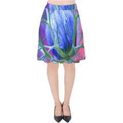 Blue Flowers With Thorns Velvet High Waist Skirt by Sapixe