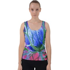 Blue Flowers With Thorns Velvet Tank Top