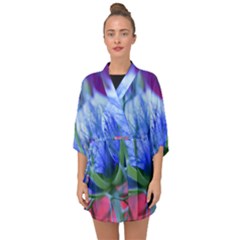 Blue Flowers With Thorns Half Sleeve Chiffon Kimono