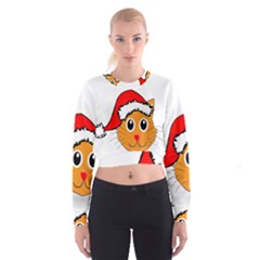 Cat Christmas Cartoon Clip Art Cropped Sweatshirt by Sapixe