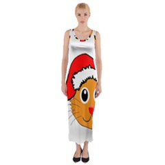 Cat Christmas Cartoon Clip Art Fitted Maxi Dress by Sapixe