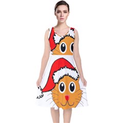 Cat Christmas Cartoon Clip Art V-neck Midi Sleeveless Dress  by Sapixe