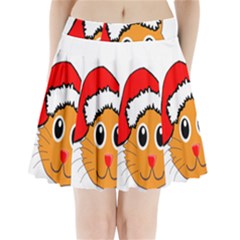 Cat Christmas Cartoon Clip Art Pleated Mini Skirt by Sapixe