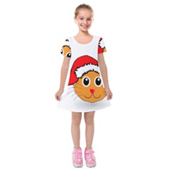 Cat Christmas Cartoon Clip Art Kids  Short Sleeve Velvet Dress by Sapixe