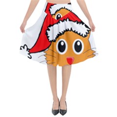 Cat Christmas Cartoon Clip Art Flared Midi Skirt by Sapixe